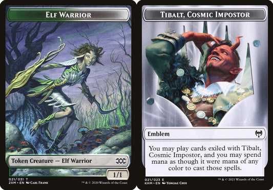 Elf Warrior (021) // Tibalt, Cosmic Impostor Emblem (021) Double-Sided Token