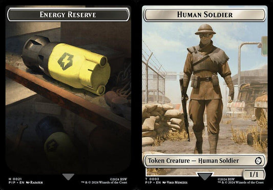 Energy Reserve (0021) // Human Soldier (0003) Double-Sided Token - Foil