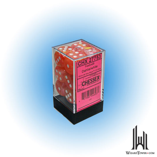 Dice Set - Festive Dahlia / White Luminary 16mm d6 12ct