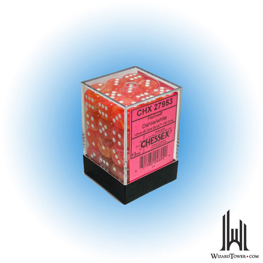 Dice Set - Festive Dahlia / White Luminary 12mm d6 36ct