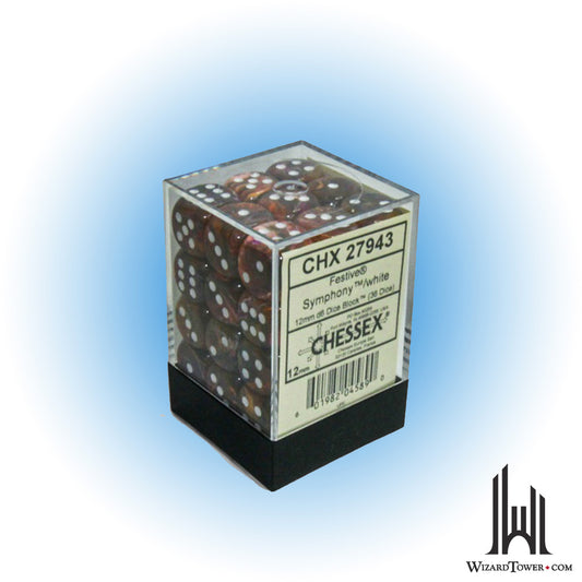 Dice Set - Festive Symphony / White 12mm d6 36ct