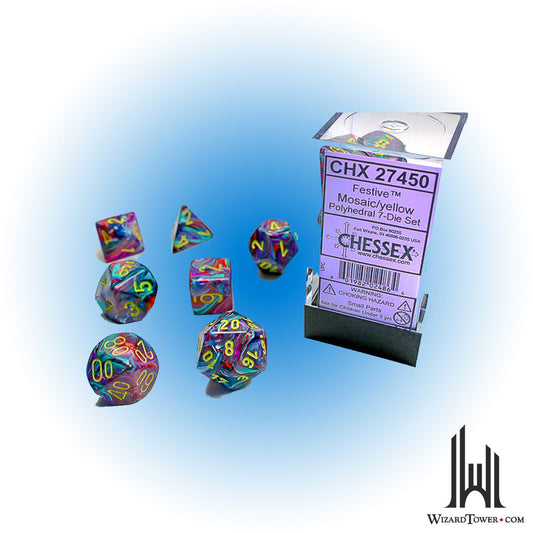 Dice Set - Festive Mosaic / Yellow 7ct