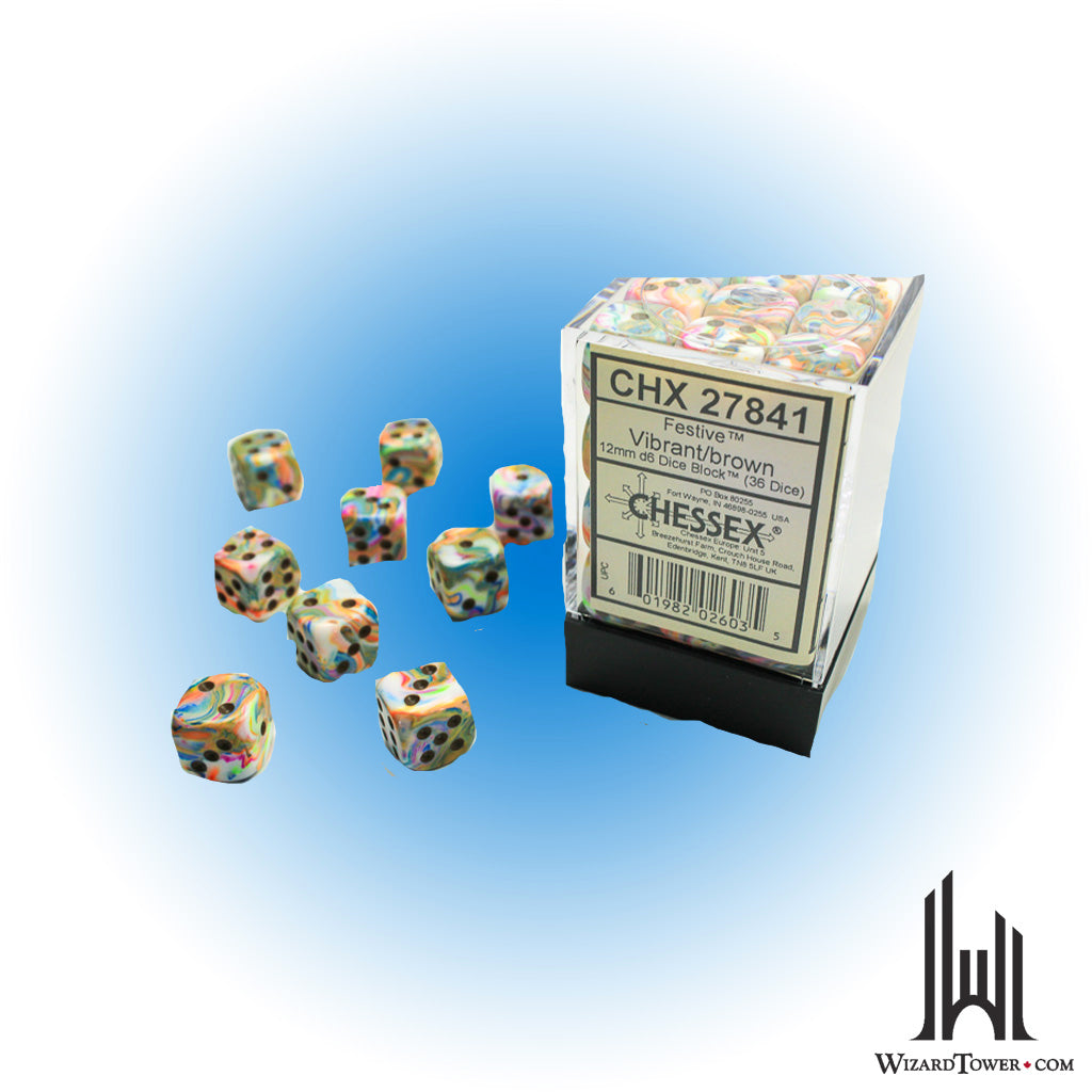 Dice Set - Festive Vibrant / Brown 12mm d6 36ct