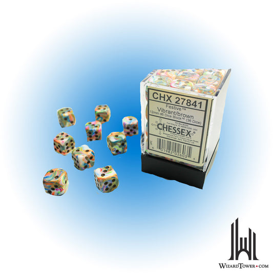 Dice Set - Festive Vibrant / Brown 12mm d6 36ct