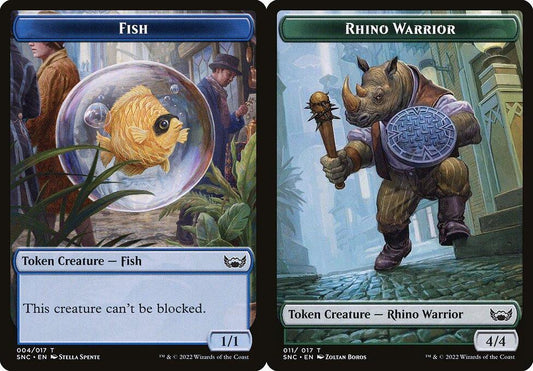 Fish (004) // Rhino Warrior (011) Double-Sided Token - Foil