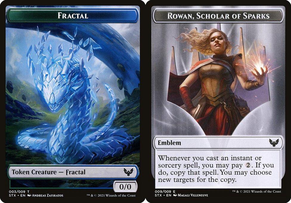 Fractal (003) // Rowan, Scholar of Sparks Emblem (009) Double-Sided Token - Foil