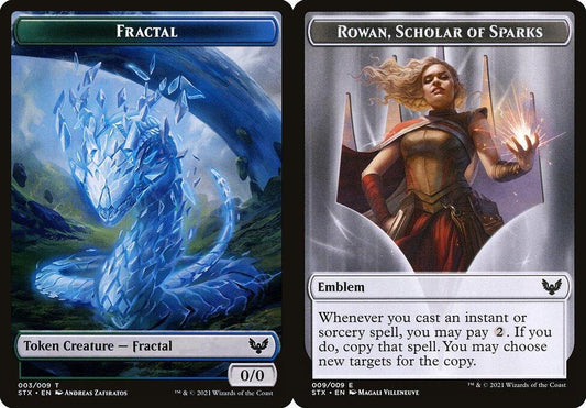 Fractal (003) // Rowan, Scholar of Sparks Emblem (009) Double-Sided Token - Foil