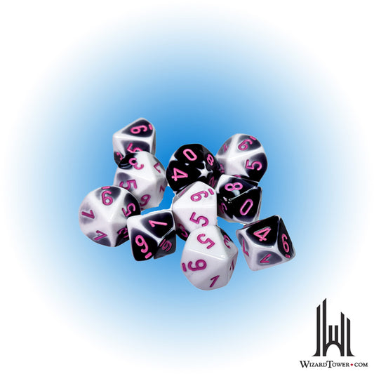 Dice Set - Gemini Black-White / Pink d10 10ct
