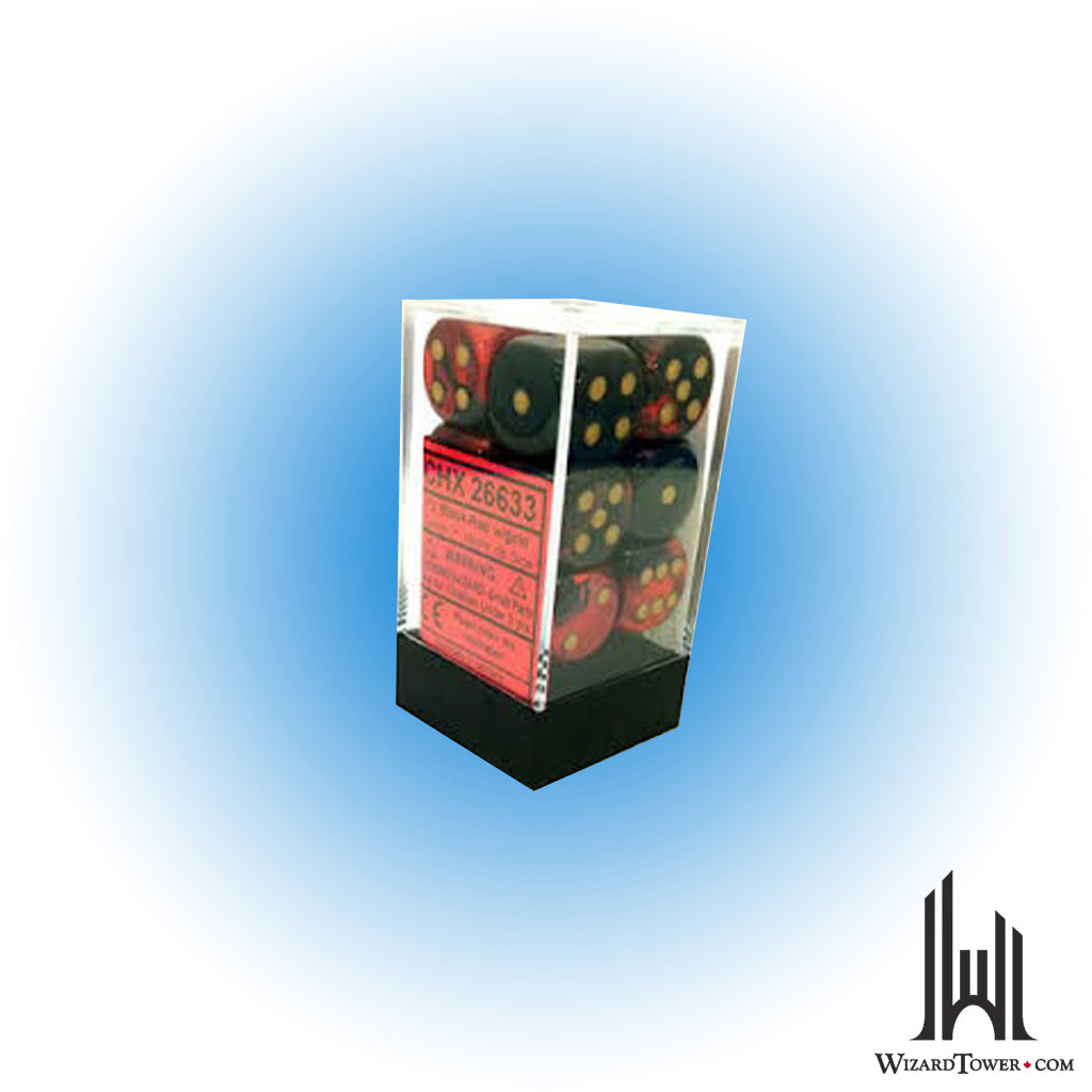 Dice Set - Gemini Black-Red / Gold 16mm d6 12ct