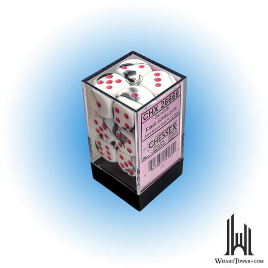 Dice Set - Gemini Black-White / Pink 16mm d6 12ct