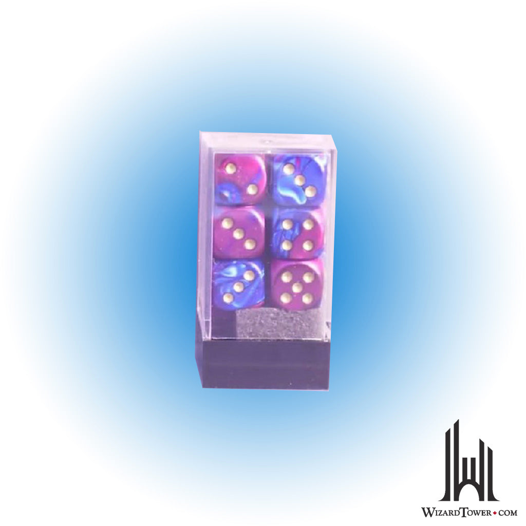 Dice Set - Gemini Blue-Purple / Gold 16mm d6 12ct