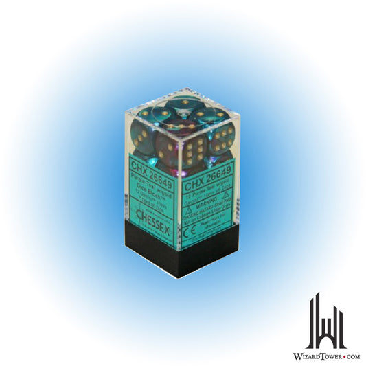 Dice Set - Gemini Purple-Teal / Gold 16mm d6 12ct