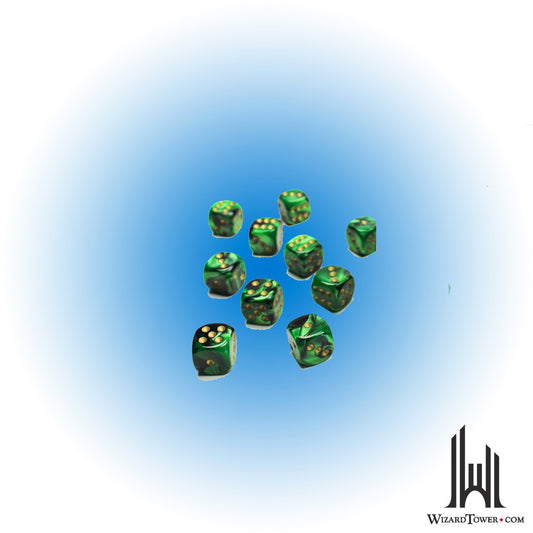 Dice Set - Gemini Black-Green / Gold 12mm d6 36ct
