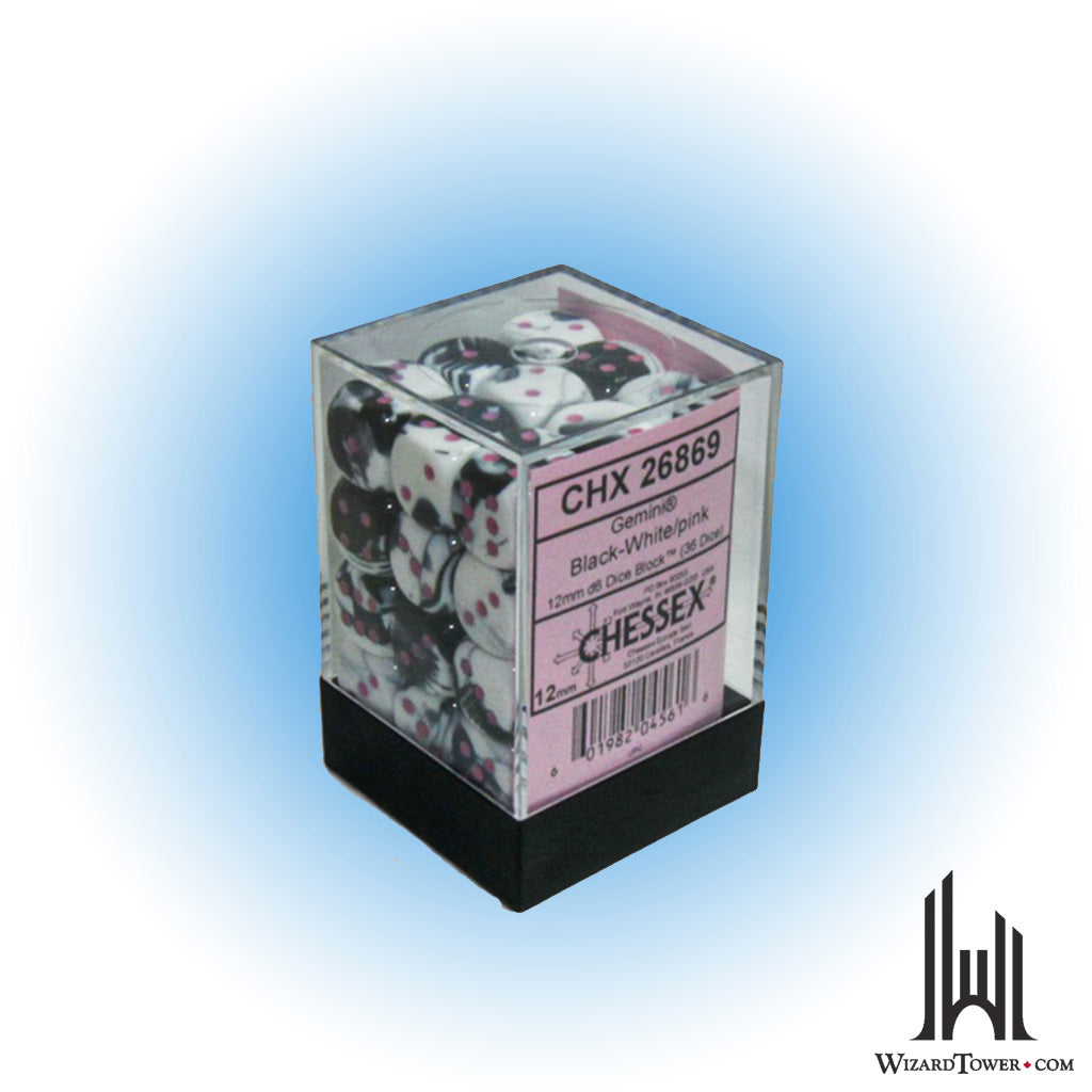 Dice Set - Gemini Black-White / Pink 12mm d6 36ct