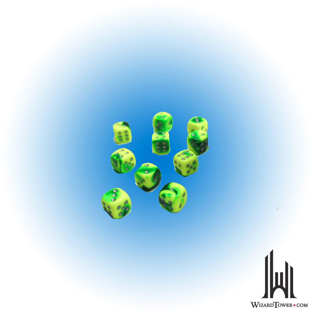 Dice Set - Gemini Green-Yellow / Silver 12mm d6 36ct