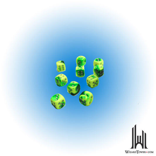 Dice Set - Gemini Green-Yellow / Silver 12mm d6 36ct