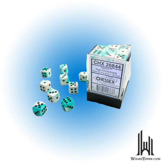 Dice Set - Gemini Teal-White / Black 12mm d6 36ct
