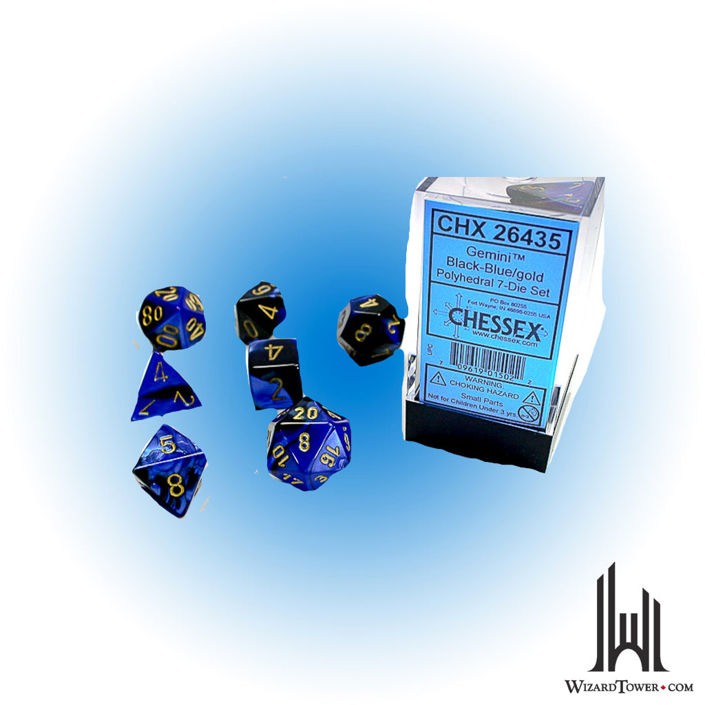 Dice Set - Gemini Black-Blue / Gold 7ct