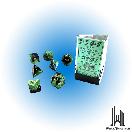 Dice Set - Gemini Black-Green / Gold 7ct