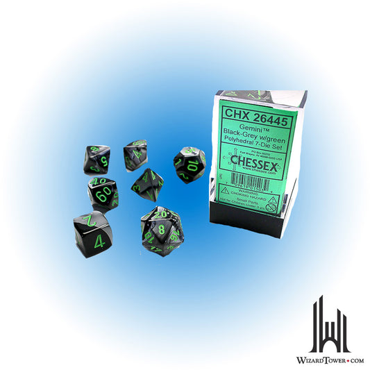 Dice Set - Gemini Black-Grey / Green 7ct