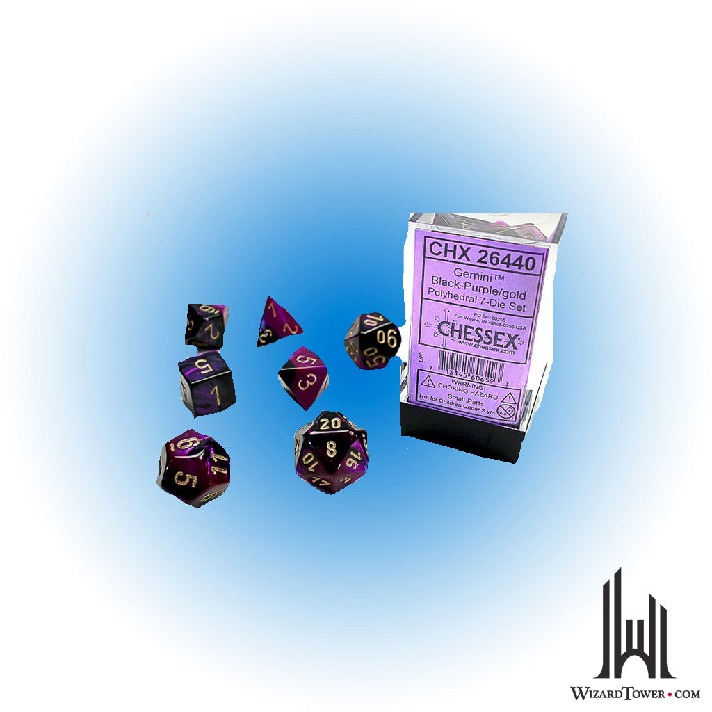 Dice Set - Gemini Black-Purple / Gold 7ct