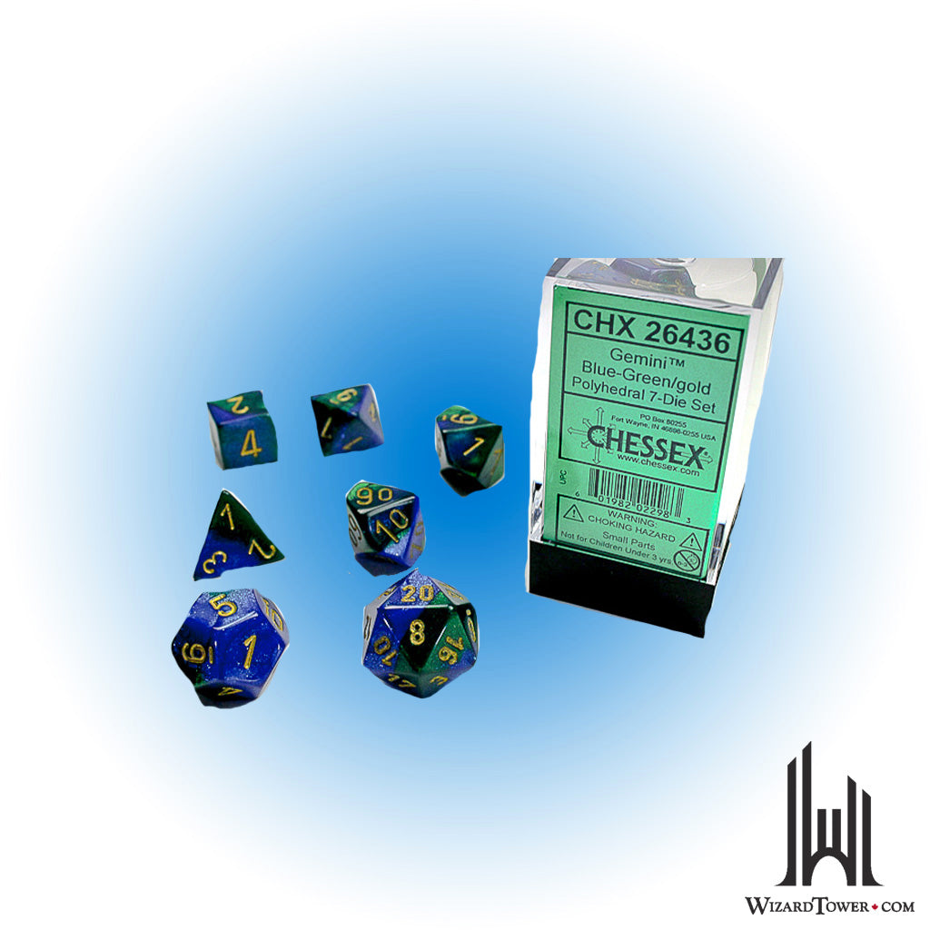 Dice Set - Gemini Blue-Green / Gold 7ct