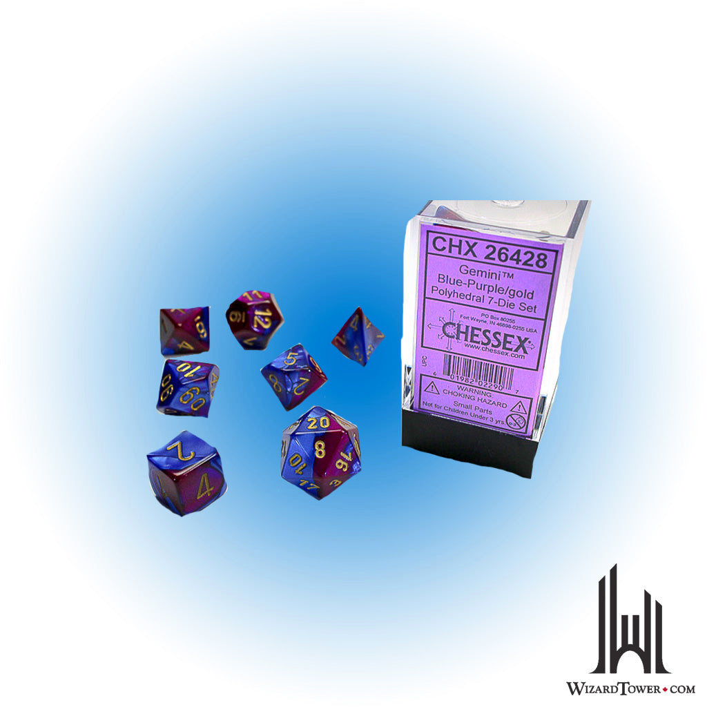 Dice Set - Gemini Blue-Purple / Gold 7ct