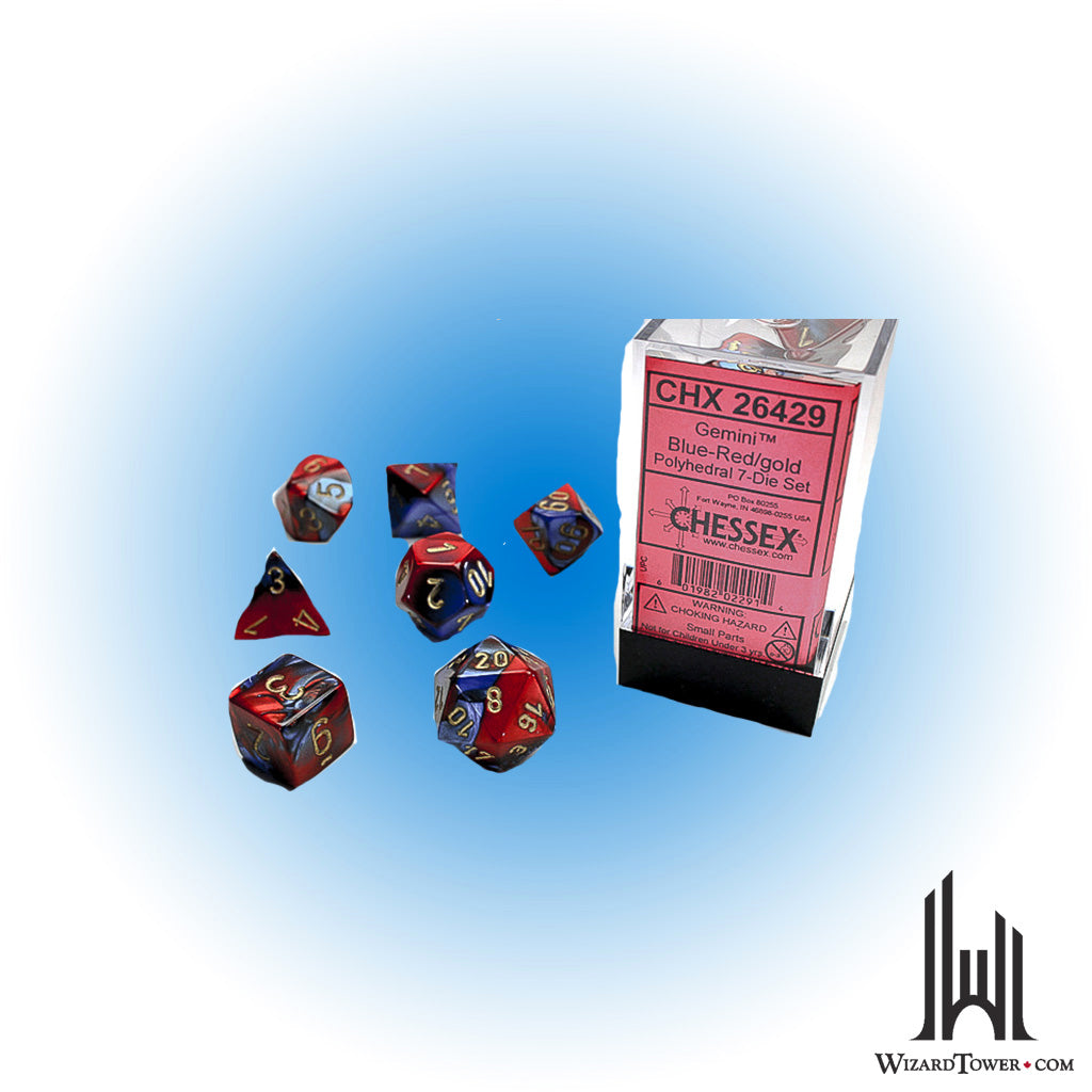 Dice Set - Gemini Blue-Red / Gold 7ct