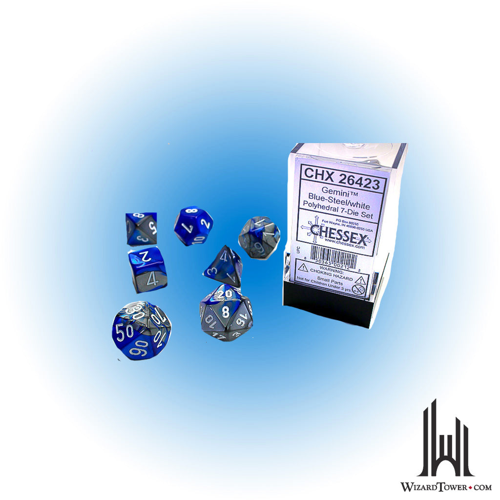Dice Set - Gemini Blue-Steel / White 7ct