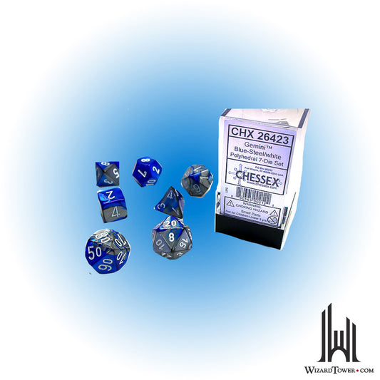 Dice Set - Gemini Blue-Steel / White 7ct