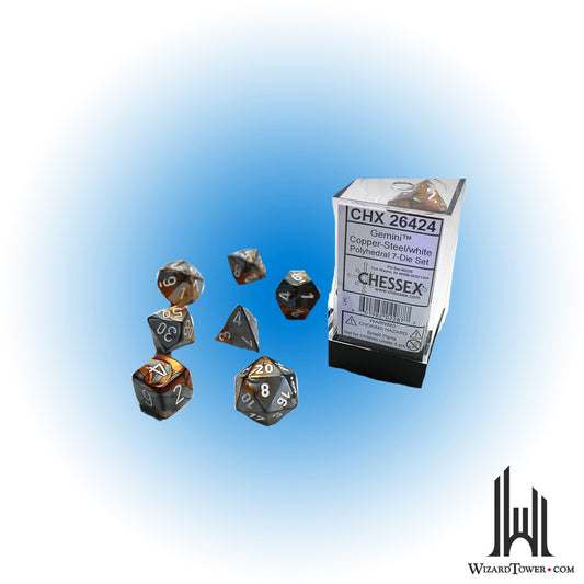 Dice Set - Gemini Copper-Steel / White 7ct