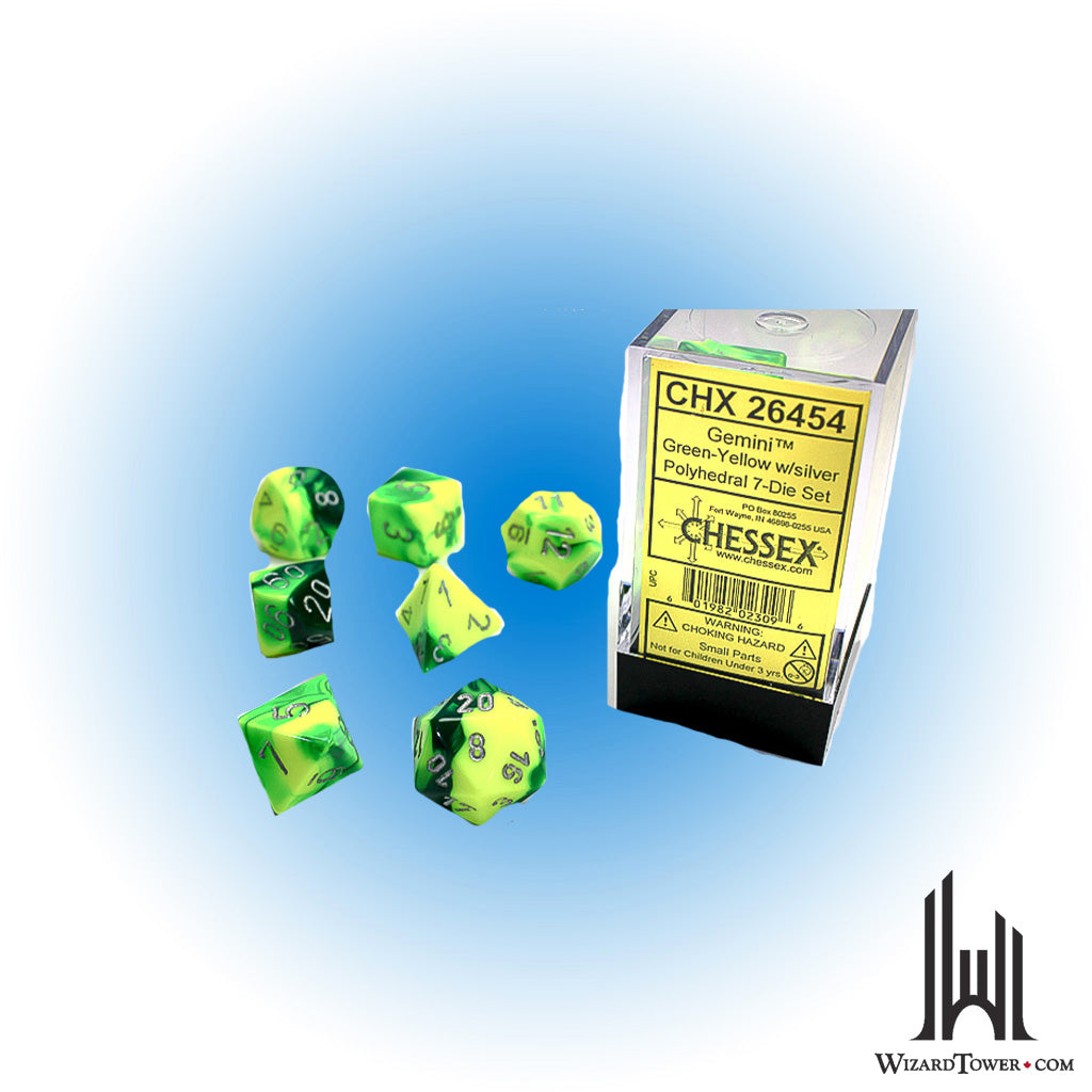 Dice Set - Gemini Green-Yellow / Silver 7ct