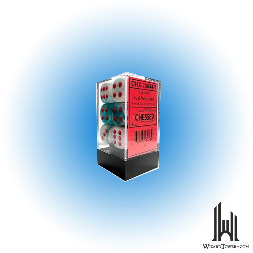 Dice Set - Gemini Teal-White / Red 16mm 12ct