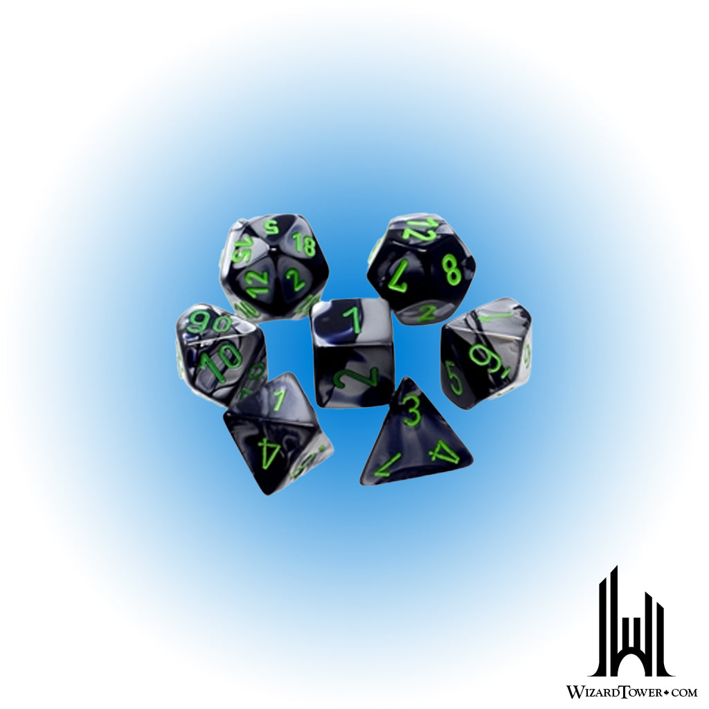 Dice Set - Gemini Black-Grey / Green Mini 7ct