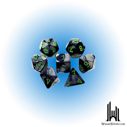 Dice Set - Gemini Black-Grey / Green Mini 7ct