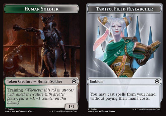 Human Soldier (0020) // Tamiyo, Field Researcher Emblem (0026) Double-Sided Token - Foil