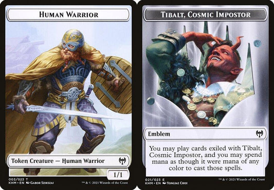 Human Warrior (003) // Tibalt, Cosmic Impostor Emblem (021) Double-Sided Token - Foil