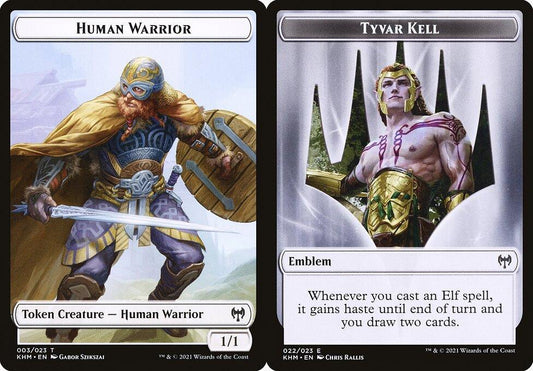 Human Warrior (003) // Tyvar Kell Emblem (022) Double-Sided Token - Foil