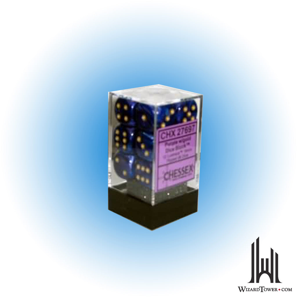 Dice Set - Lustrous Purple / Gold 16mm d6 12ct