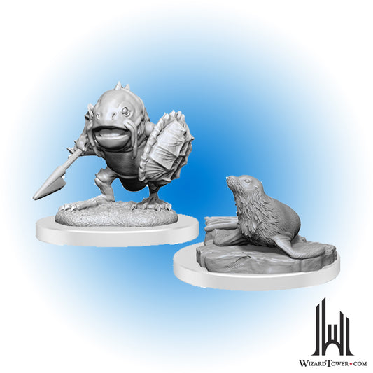 Unpainted Miniature - Dungeons & Dragons - Locathah and Seal