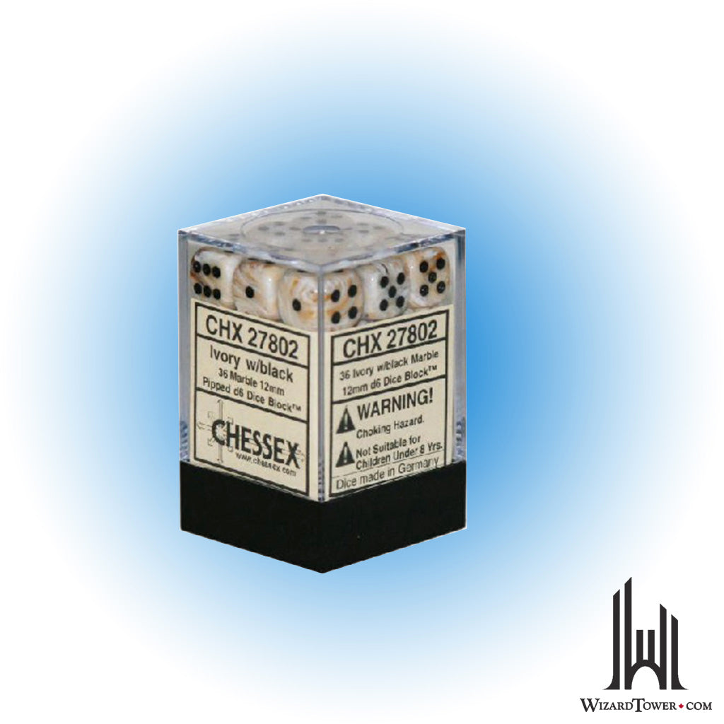 Dice Set - Marble Ivory / Black 12mm d6 36ct