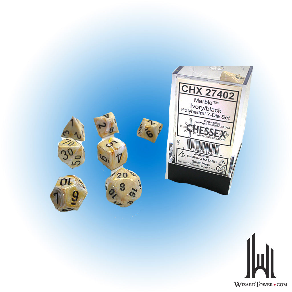 Dice Set - Marble Ivory / Black 7ct