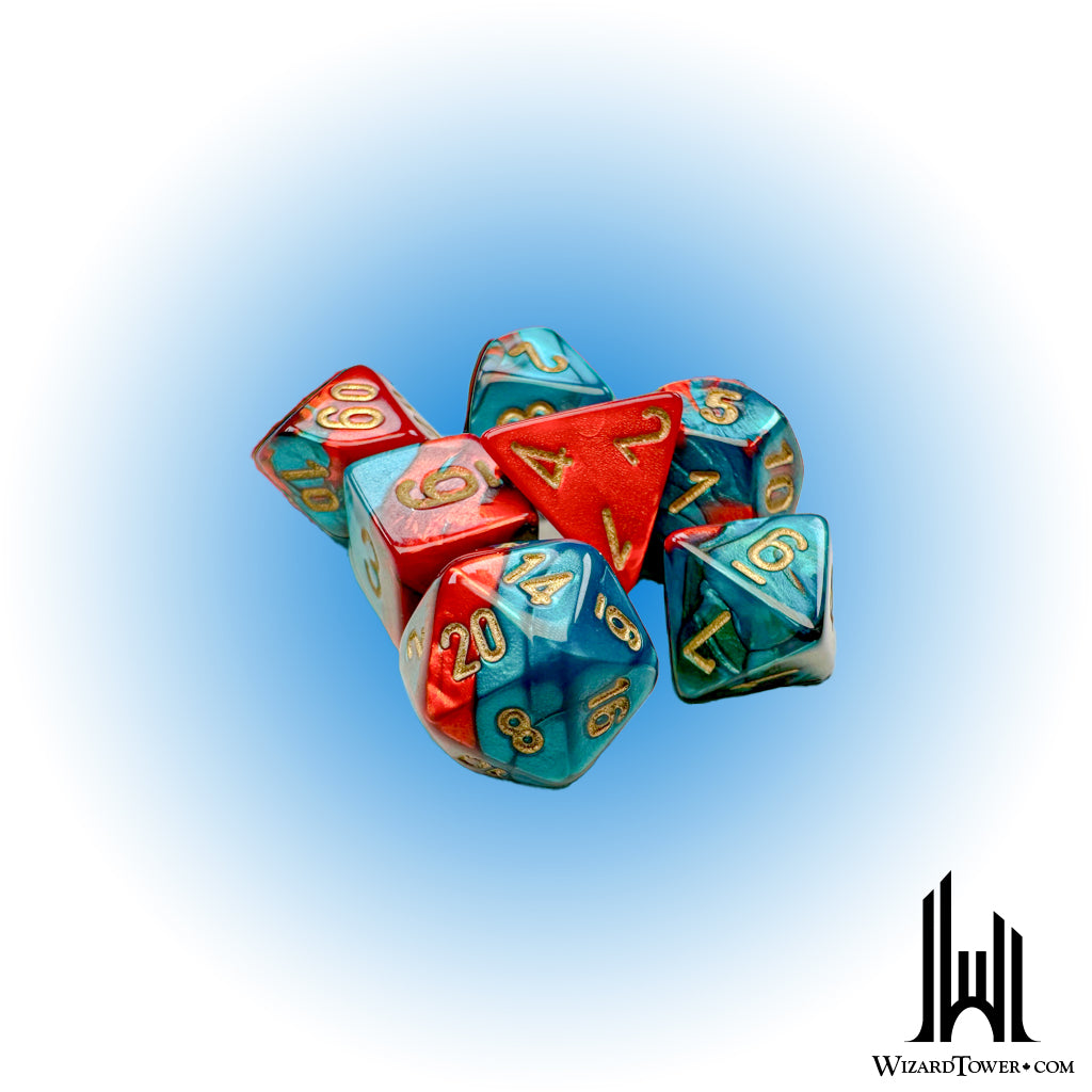 Dice Set - Gemini Red-Teal / Gold Mini 7ct