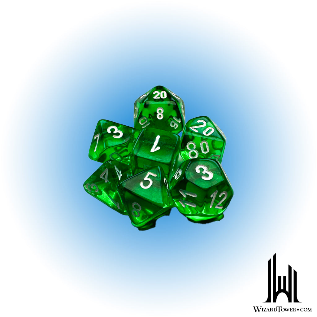 Dice Set - Translucent Green / White Mini 7ct