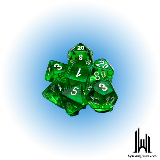 Dice Set - Translucent Green / White Mini 7ct