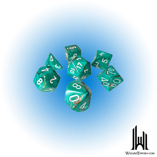 Dice Set - Marble Oxi-Copper / White Mini 7ct