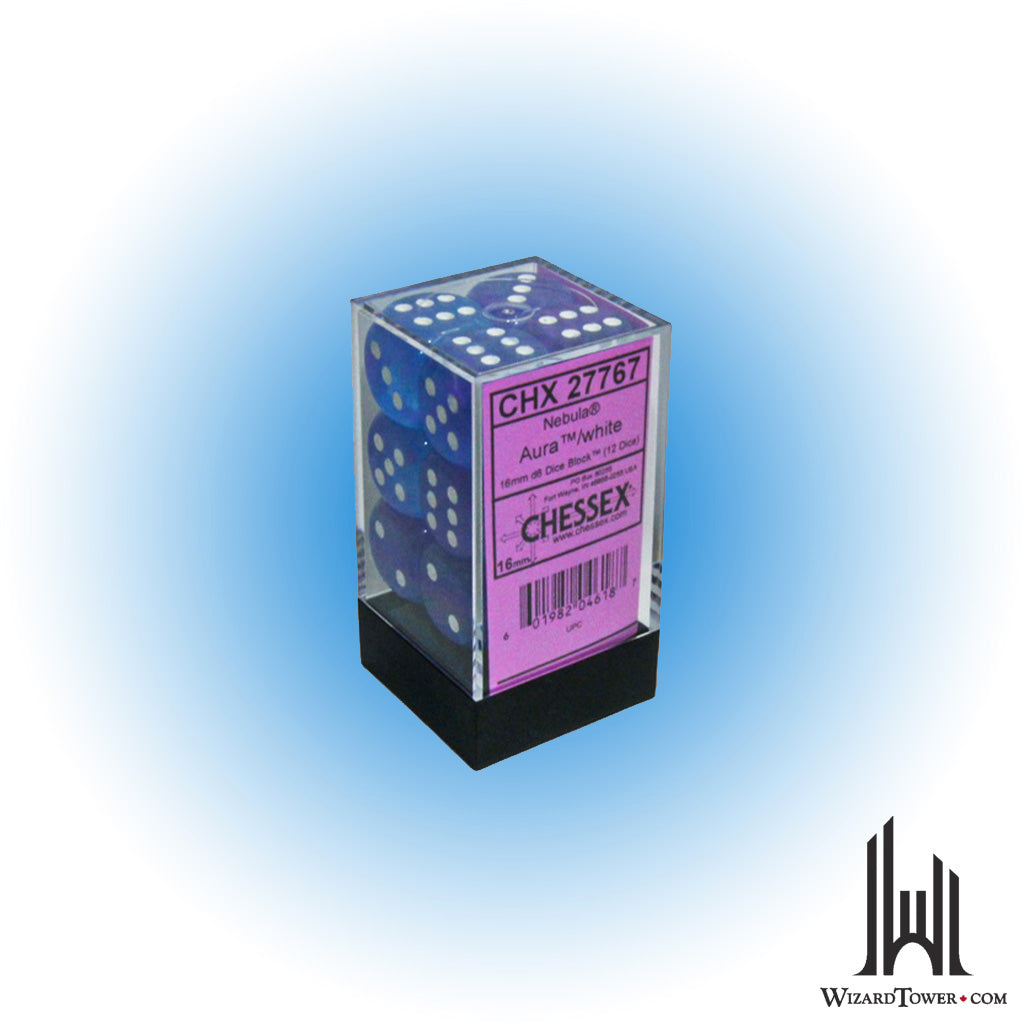 Dice Set - Nebula Aura / White Luminary 16mm d6 12ct