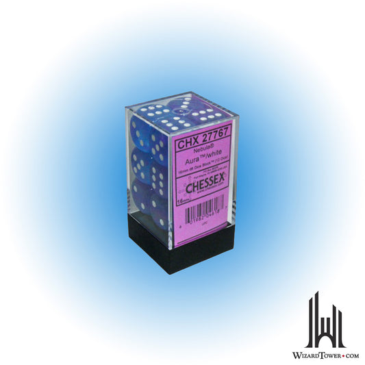 Dice Set - Nebula Aura / White Luminary 16mm d6 12ct