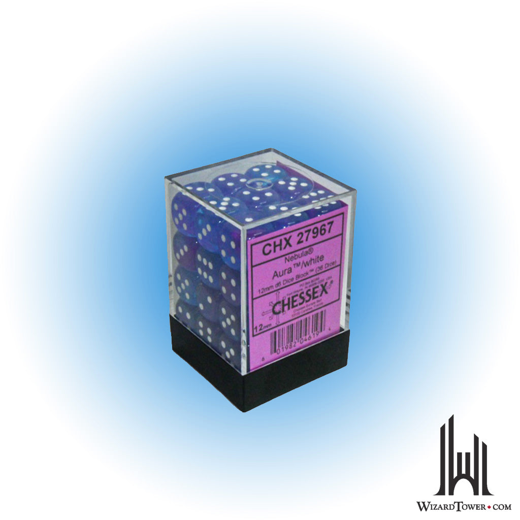 Dice Set - Nebula Aura / White Luminary 12mm d6 36ct