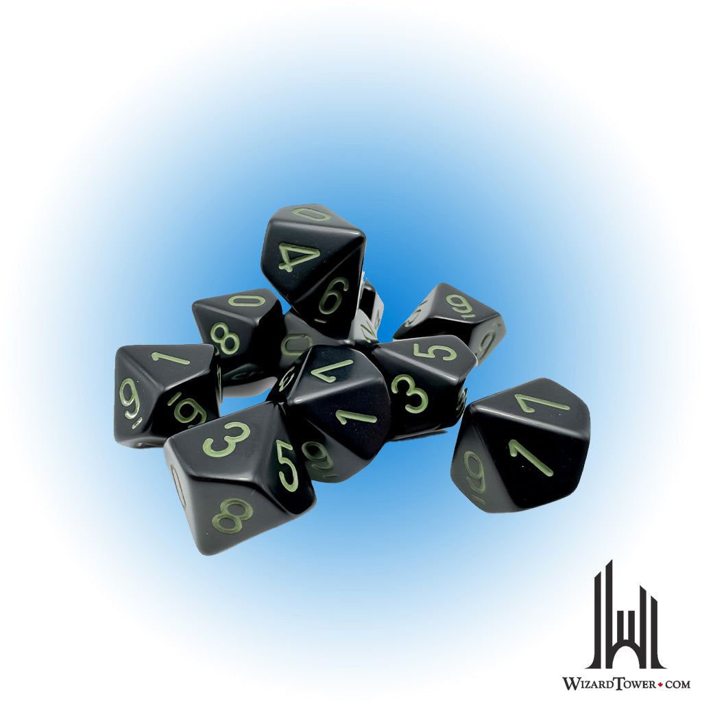 Dice Set - Opaque Black / Green d10 10ct